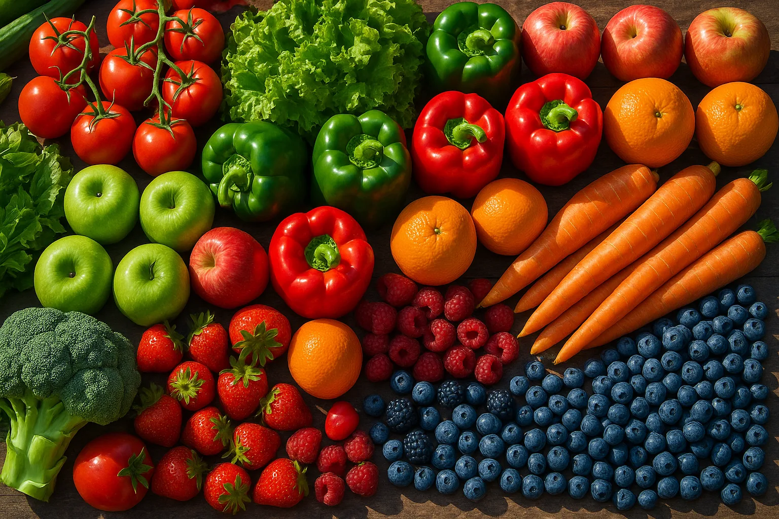 Auslage mit frischem Obst und Gemüse